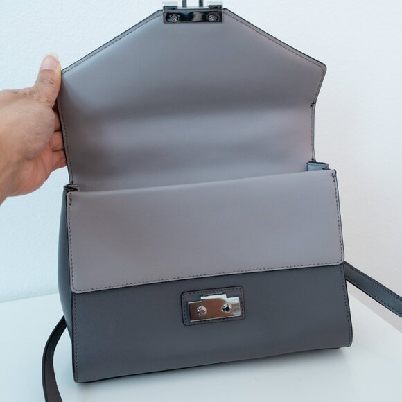 Michael Kors Sloan Medium Double Flap Leather Satchel Handbag Color Grey Multi - Picture 5 of 10